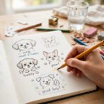 Dog training drawing tips for cute pet illustrations — flat-style dog drawings