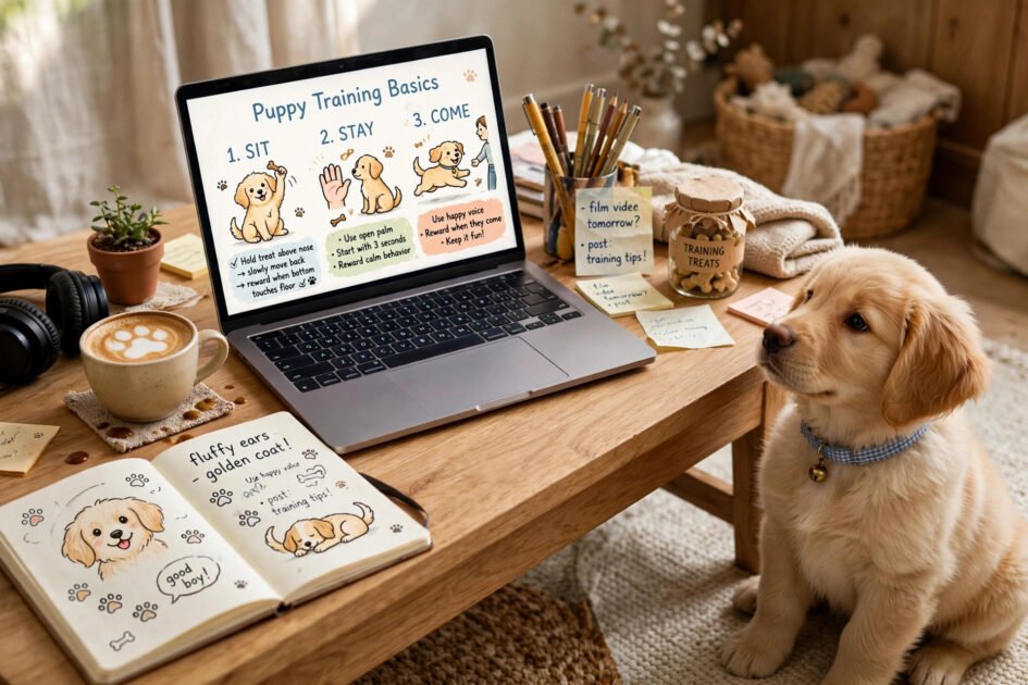 Dog training illustration ideas for bloggers — cute flat-style dog illustrations
