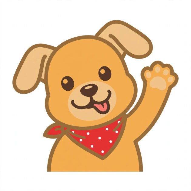 Cute flat-style cartoon dog mascot character wearing a red bandana, dog training illustration for bloggers