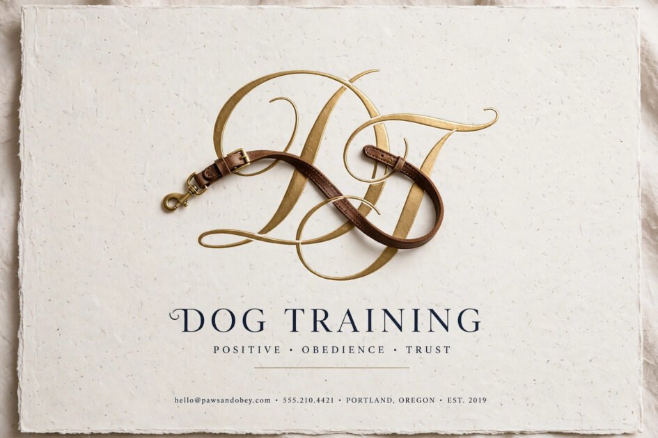 Elegant monogram dog training logo idea with stylish intertwined letters on letterhead