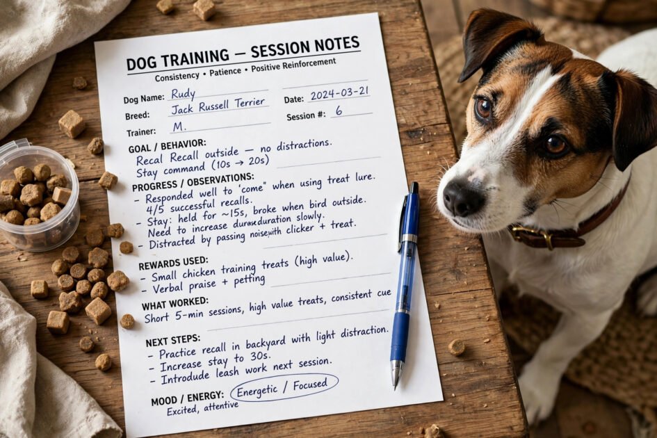 Dog Training Notes Template for Daily Sessions