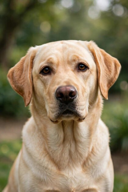 Labrador portrait against a clean blurred natural background, perfect pet image