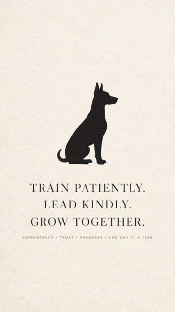 Minimalist dog training wallpaper with a dog silhouette and motivational quote on cream background