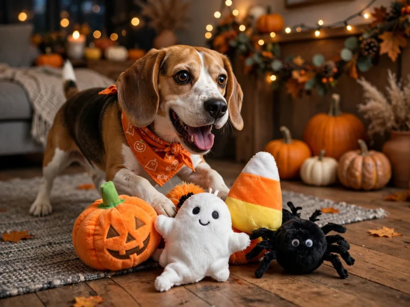 Dog Playing With Halloween Toys