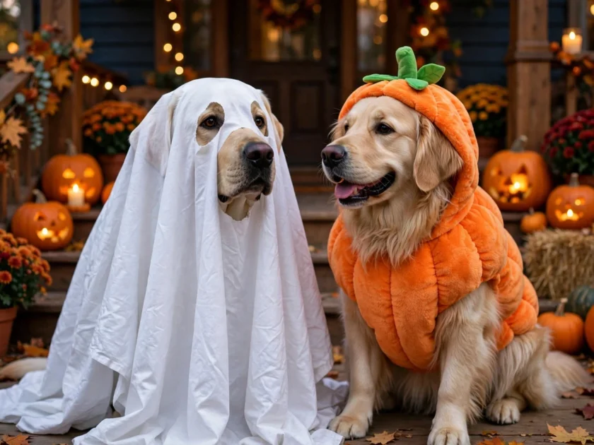 Bed-Sheet Ghost and Walking Pumpkin