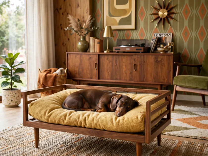 Mid-century wooden frame bed