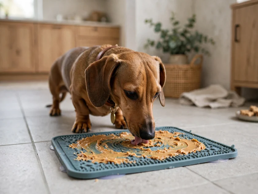 Lick mat with peanut butter