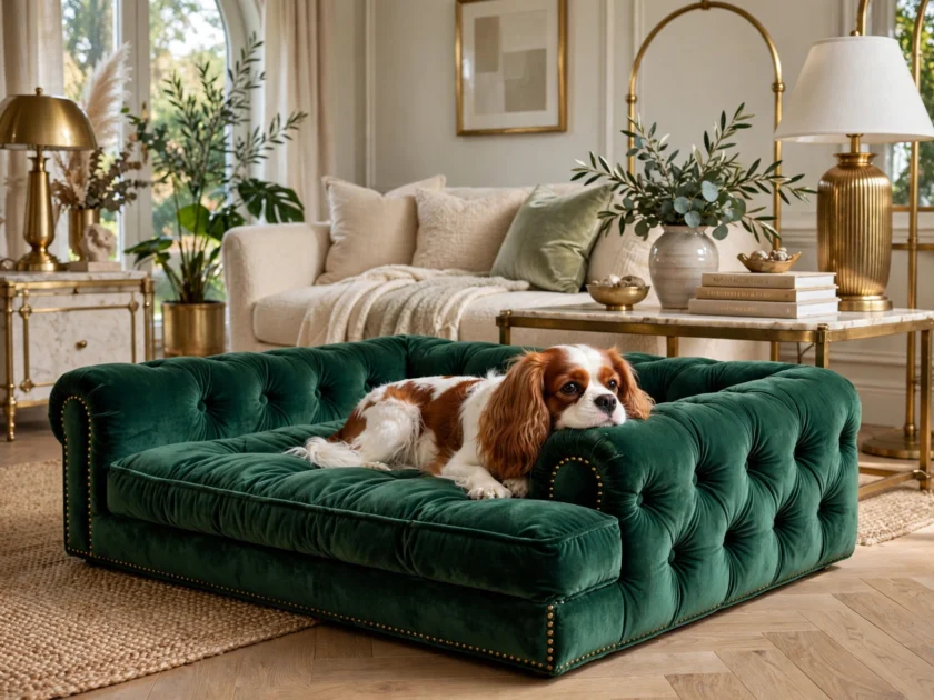 Velvet tufted bed