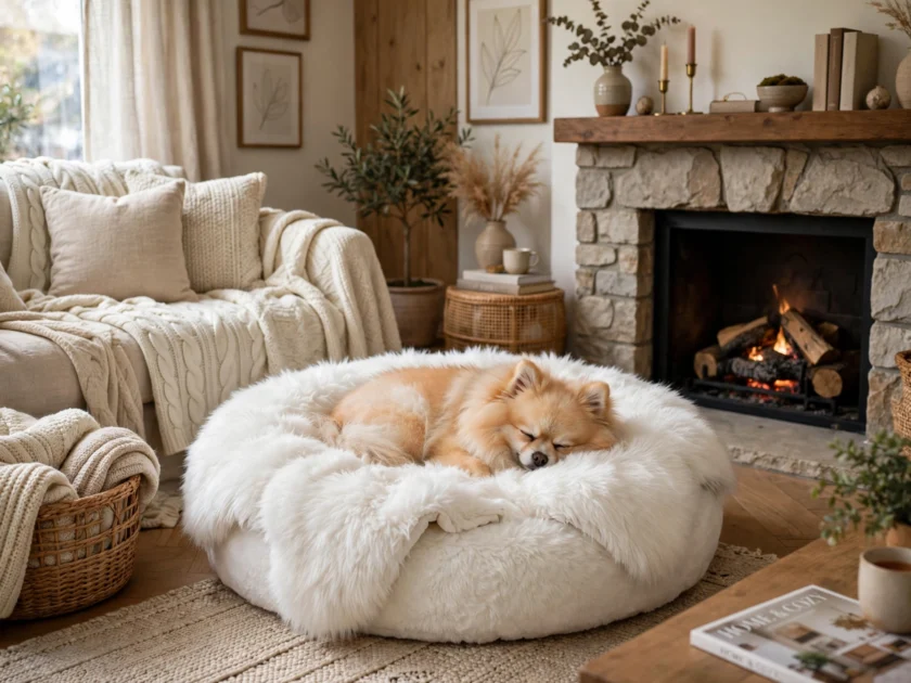 Faux-fur throw bed