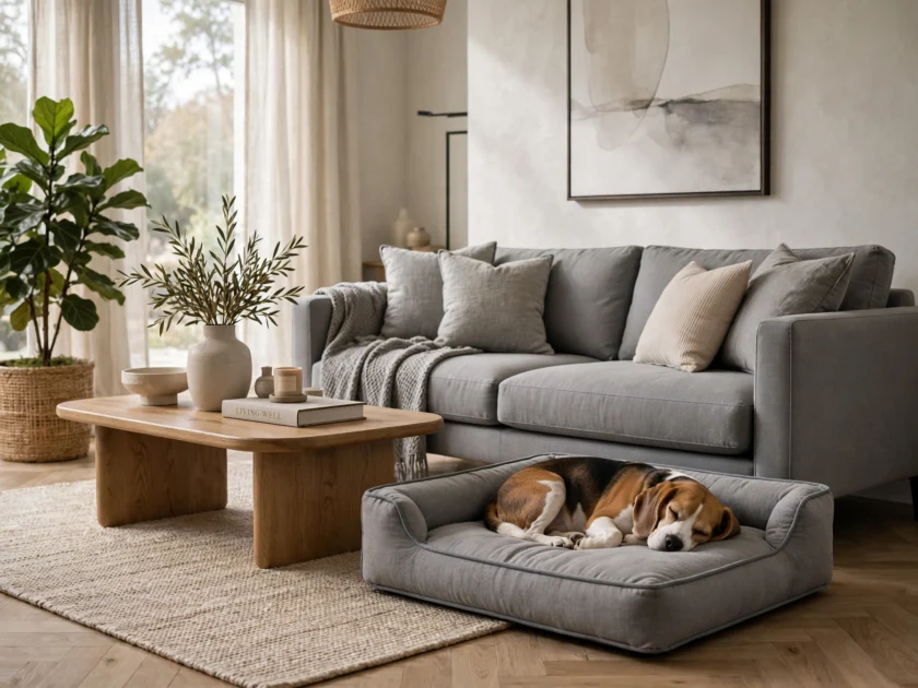 Furniture-style dog beds matching living room decor