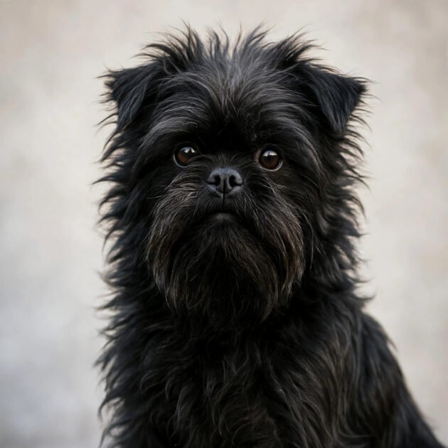 Affenpinscher with wiry black coat and monkey-like face, a hypoallergenic dog breed