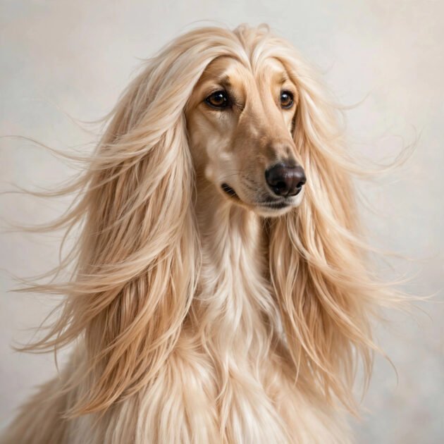 Elegant afghan hound with long silky flowing coat, a hypoallergenic dog breed