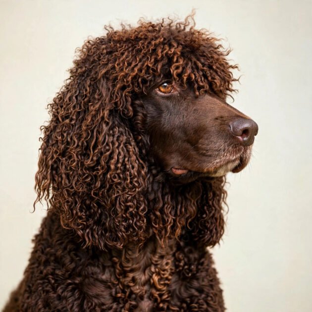 Irish water spaniel with liver-colored tight curls, a hypoallergenic dog breed