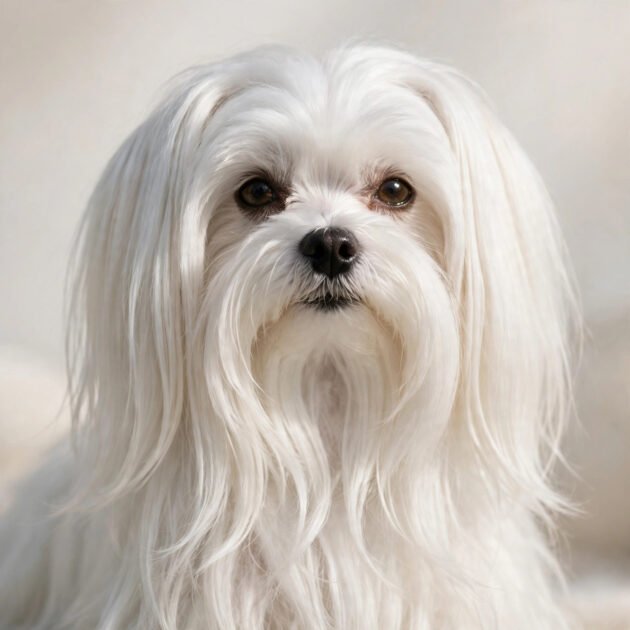 Small maltese dog with long silky white coat, a hypoallergenic dog breed