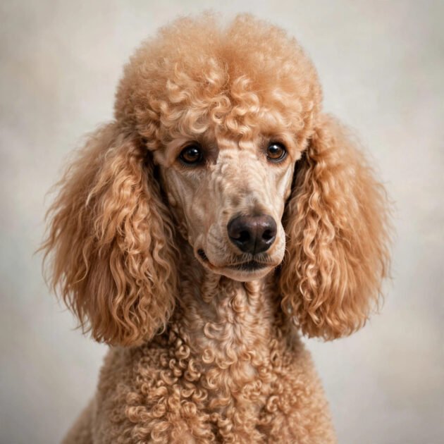 Elegant standard poodle with curly apricot coat, a hypoallergenic dog breed