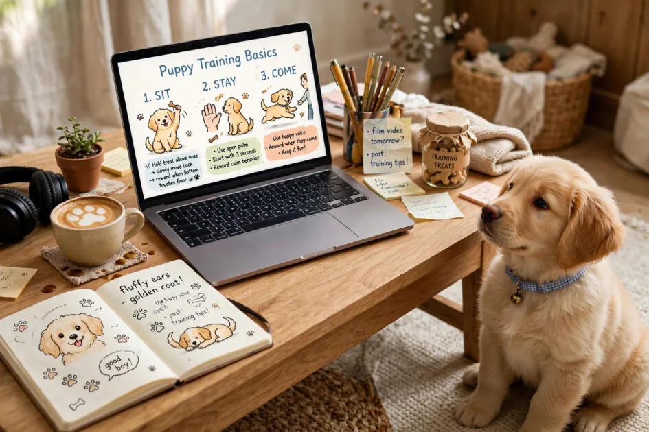 Dog training illustration ideas for bloggers — cute flat-style dog illustrations