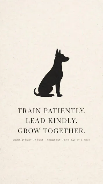 Minimalist dog training wallpaper with a dog silhouette and motivational quote on cream background